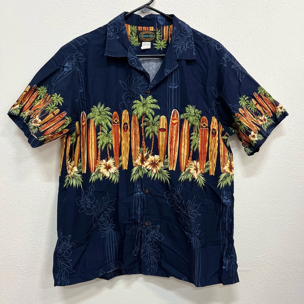 Tropical Navy Surfboard Print Men's Shirt